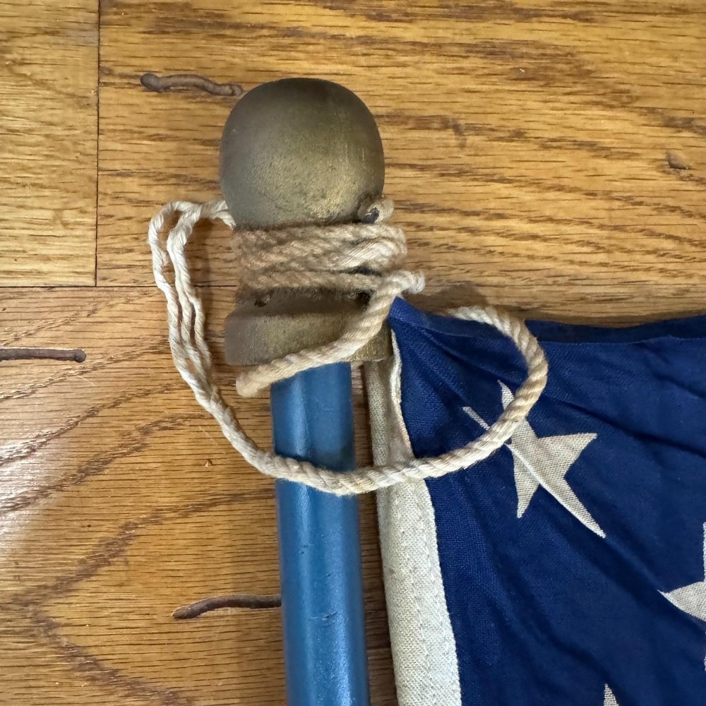 Vintage 50 Star American Flag w/ Original Box Blue Wood Pole Montgomery Ward 3x5 - Picture 5 of 15